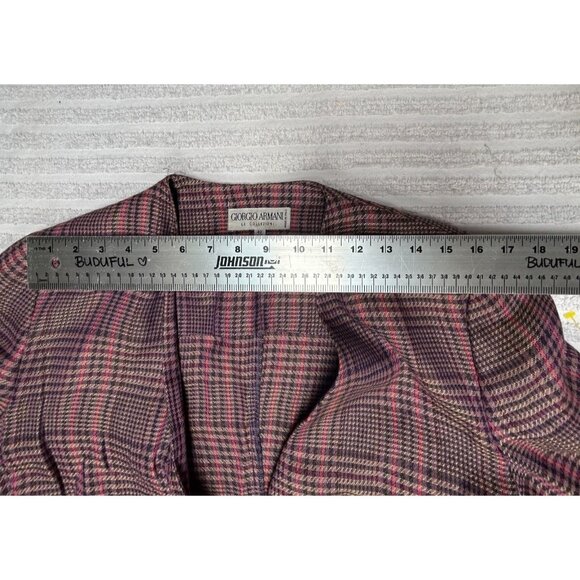 Giorgio Armani Womens Plaid Purple Pink Linen Career Blazer Jacket Size 8 Italy - Picture 8 of 10